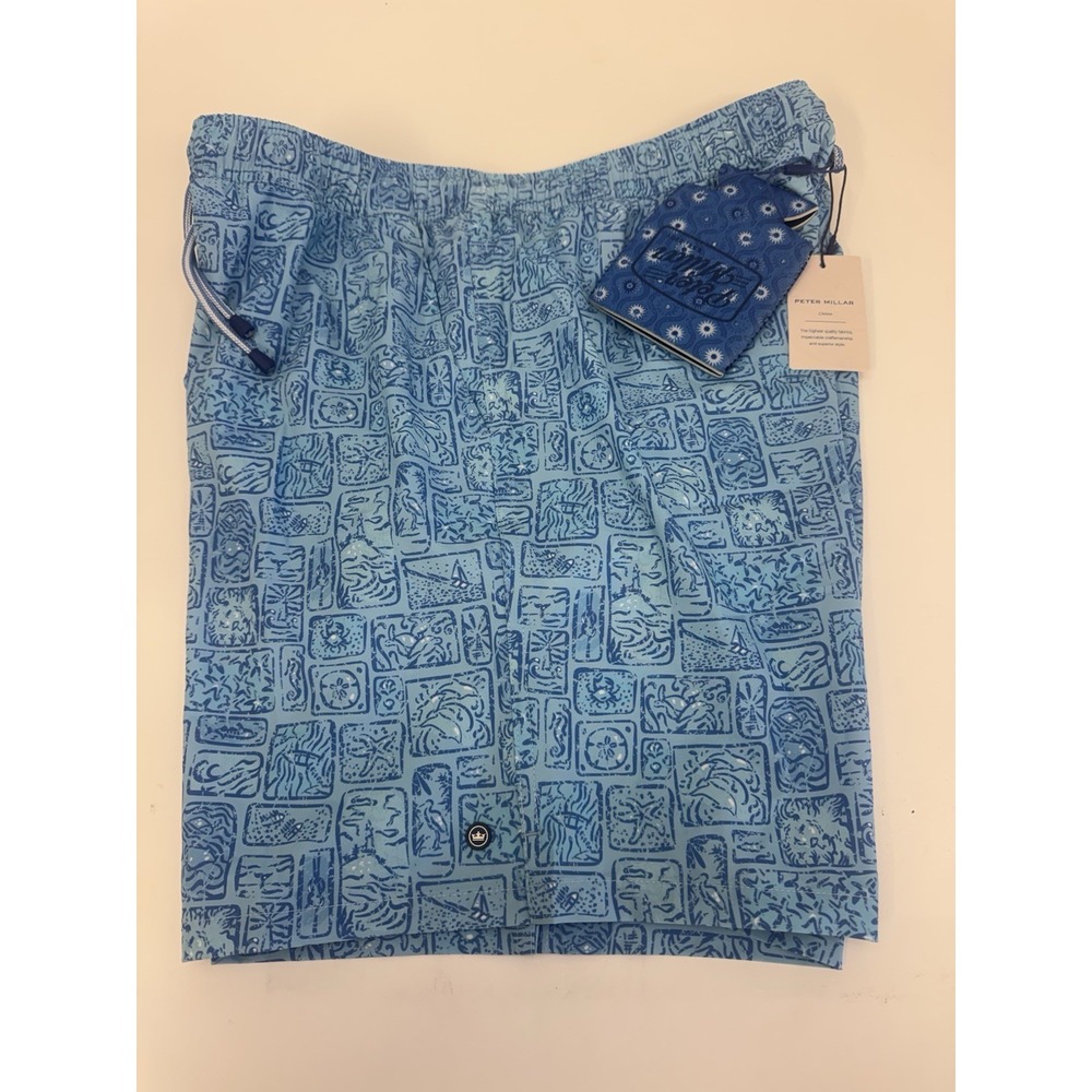 NWT Peter Millar Vitamin Sea Swim Trunks W/ Koozie Blue Swim Trunks LARGE $100